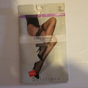 Hanes Silky Sheer Thigh High Stockings Nude - Size L